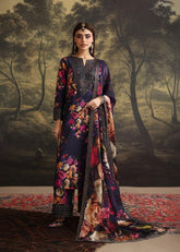 Humjoli Embroidered Dark Blue Luxury lawn 3 Piece Unstitched